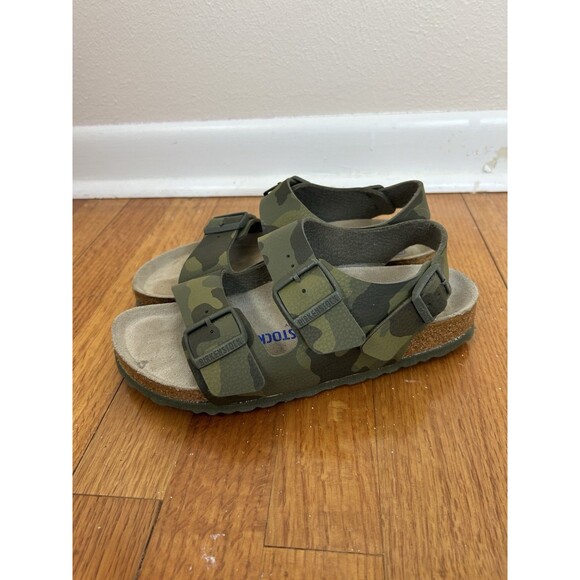 Size 38 7 Womens Birkenstock Milano Soft Footbed Sandals Support Camo Backstrap - Picture 3 of 5